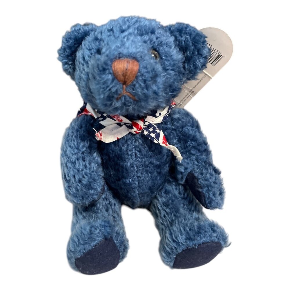 VTG Russ Patriotic Blue Teddy Bear Plush with American Flag Bandana